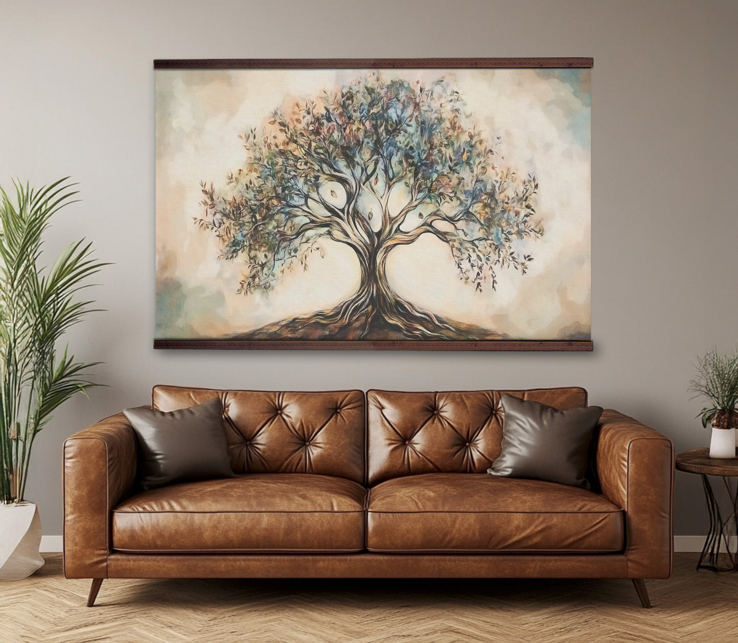 Tree of Life Tapestry Wall Art – Abstract Nature Design with Wooden Hangers | Art Muse