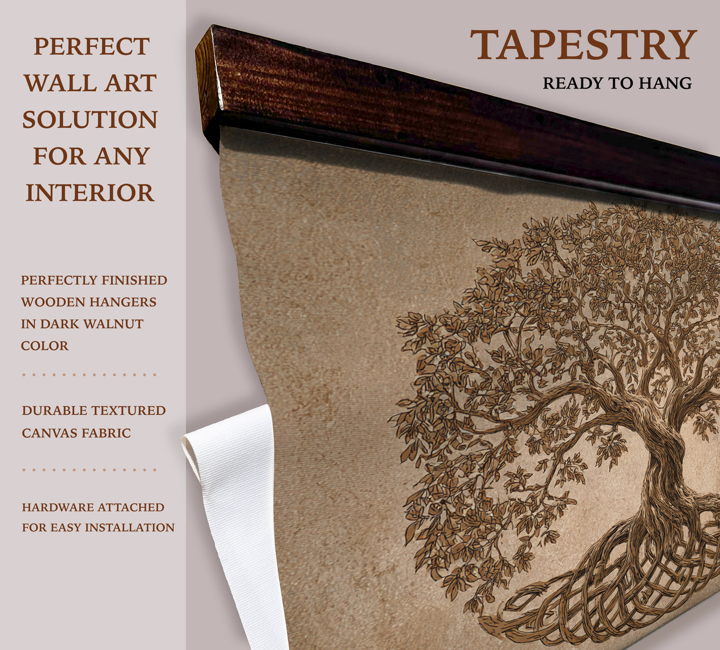 Tree of Life Wall Art – Celtic Roots Tapestry in Warm Neutrals | Art Muse