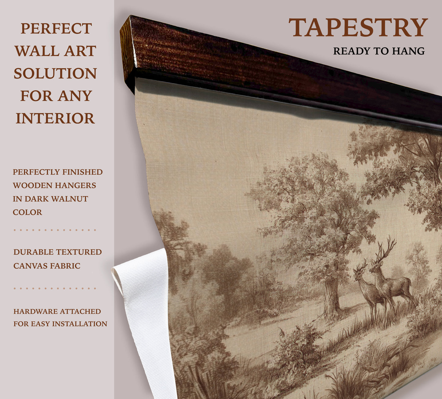 Vintage Woodland Deer Wall Art – Neutral Landscape Tapestry | Art Muse