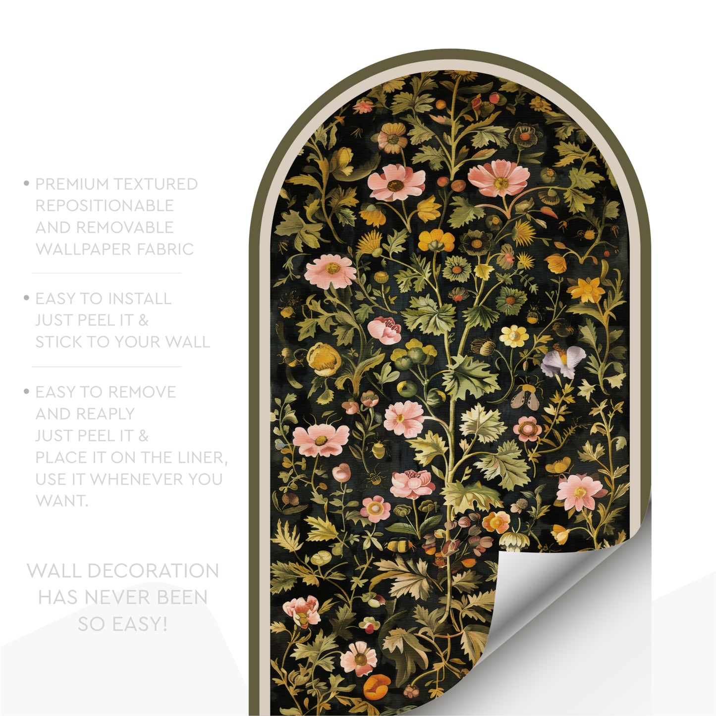 Arched Botanical Peel and Stick Mural – Vintage Floral Wall Art