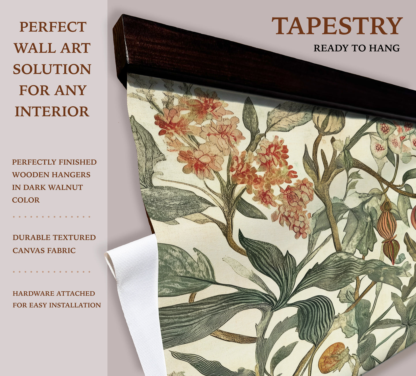 William Morris Botanical Tapestry Wall Art – Vintage Floral Design with Wooden Hangers | Art Muse