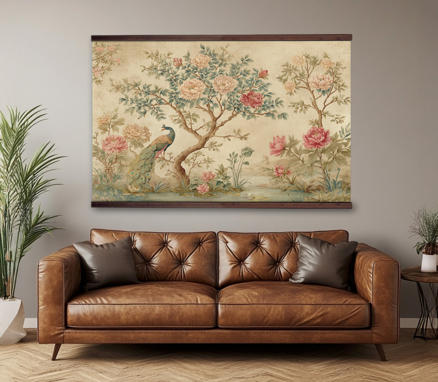 Chinoiserie Peacock Tapestry – Extra Large Vintage Floral Wall Art