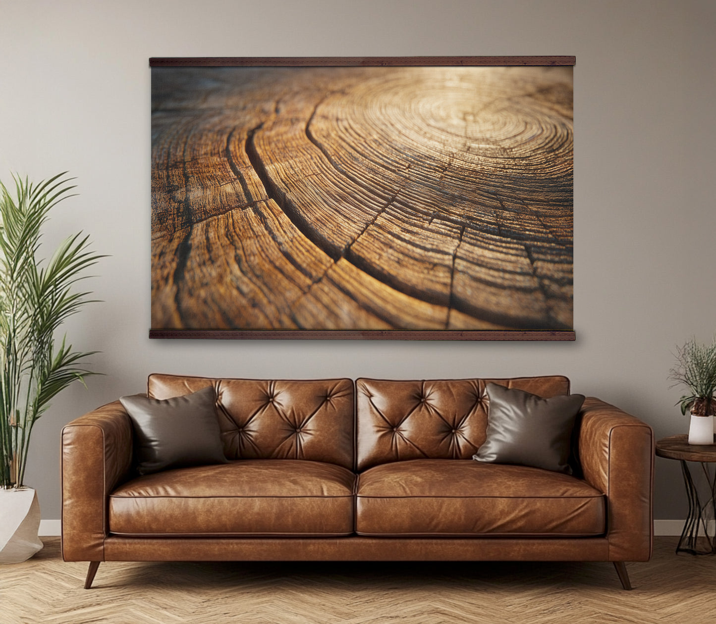 Tree Rings Wood Wall Art – Warm Rustic Natural Grain Abstract Print