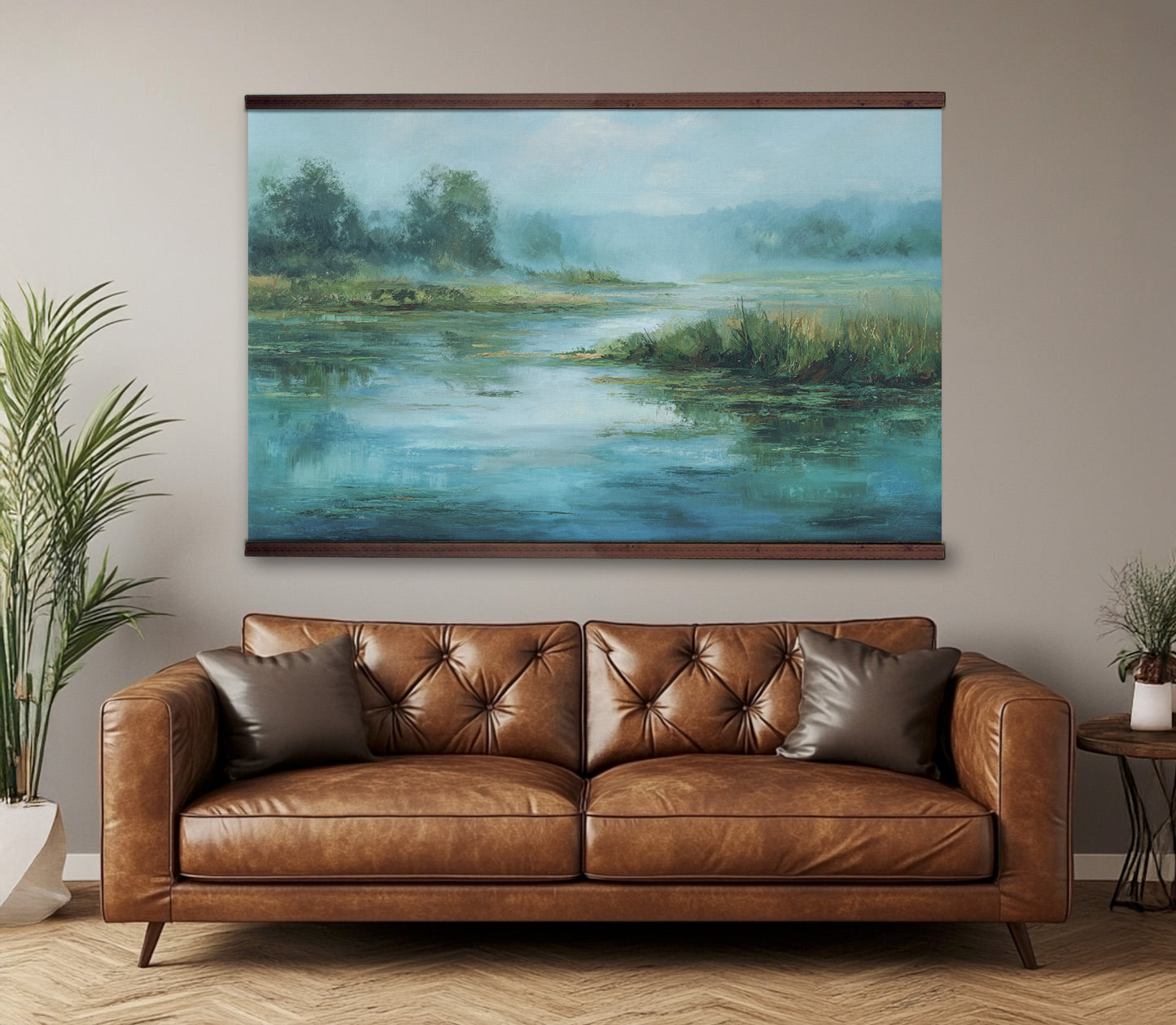 Lake Tapestry – Blue Landscape Wall Art, Nature Lake Scene, Calm Water Wall Hanging, Extra Large Art