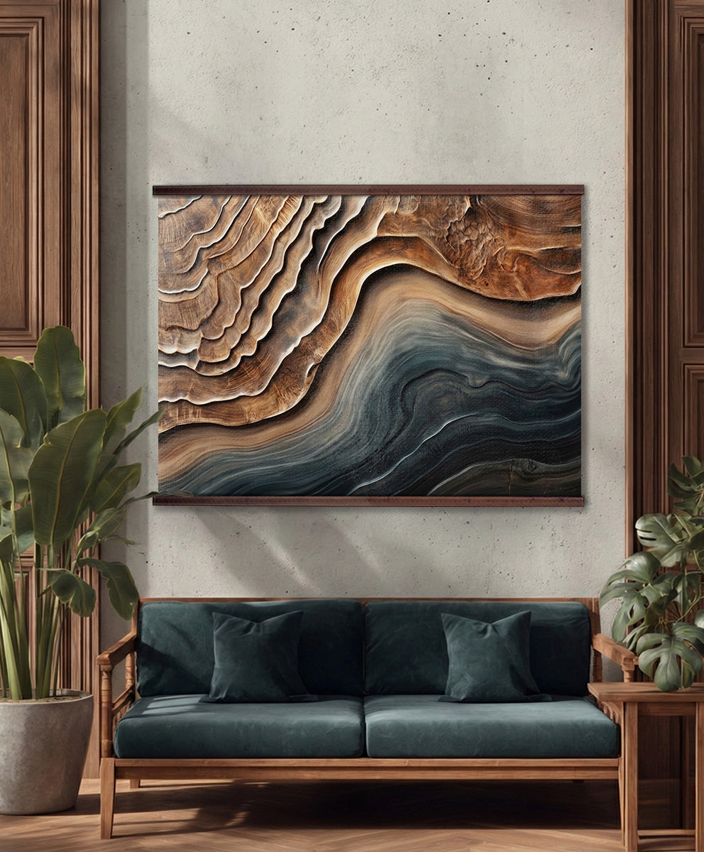 Abstract Wood Grain Wall Art – Earth & Teal Organic Topographic Design