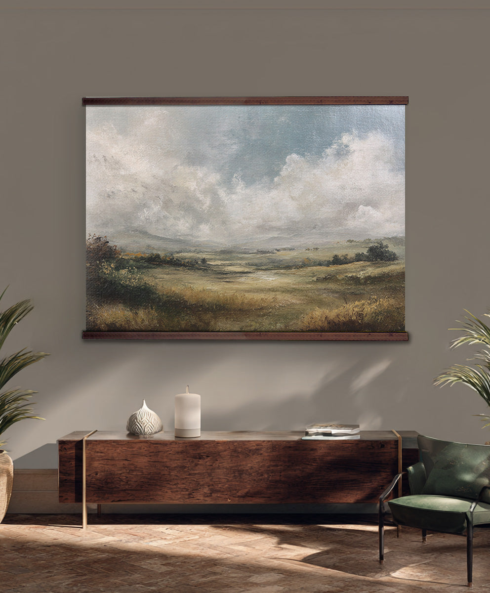 Neutral Landscape Canvas Tapestry – Extra Large Classic Countryside Painting Print
