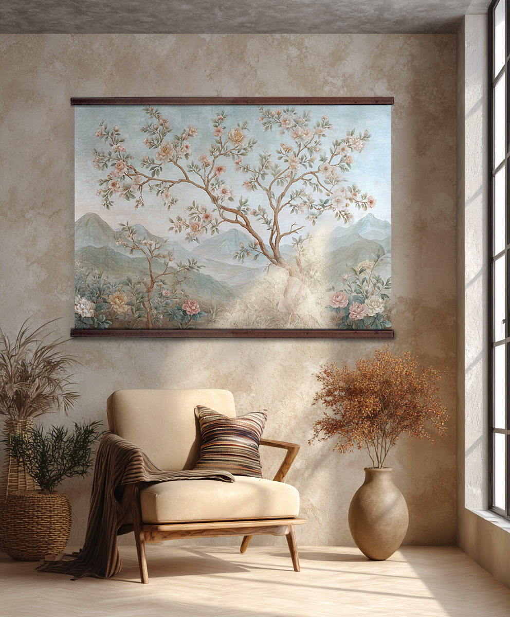 Chinoiserie Floral Tree Wall Art Canvas Tapestry
