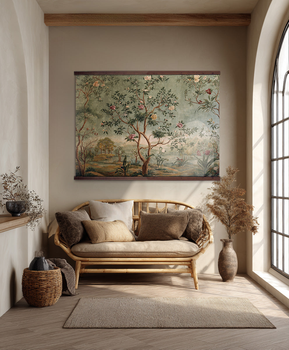 Vintage Botanical Garden Wall Art – Chinoiserie Floral Tapestry