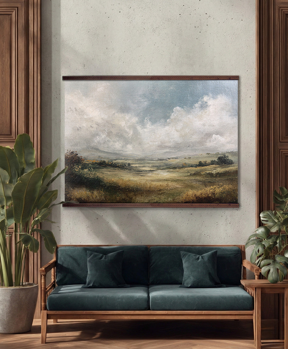 Neutral Landscape Canvas Tapestry – Extra Large Classic Countryside Painting Print