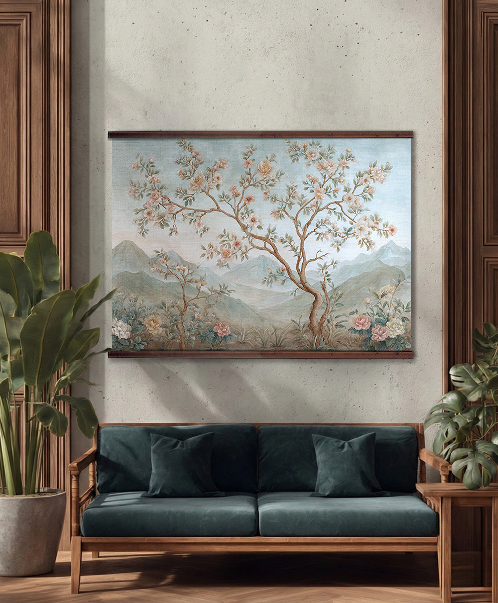 Chinoiserie Floral Tree Wall Art Canvas Tapestry