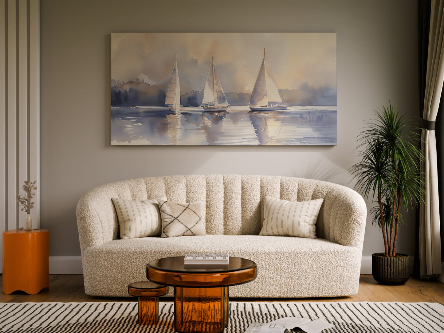 Sailboat Wrapped Canvas — Extra Large Coastal Watercolor Wall Art | Calm Nautical Décor