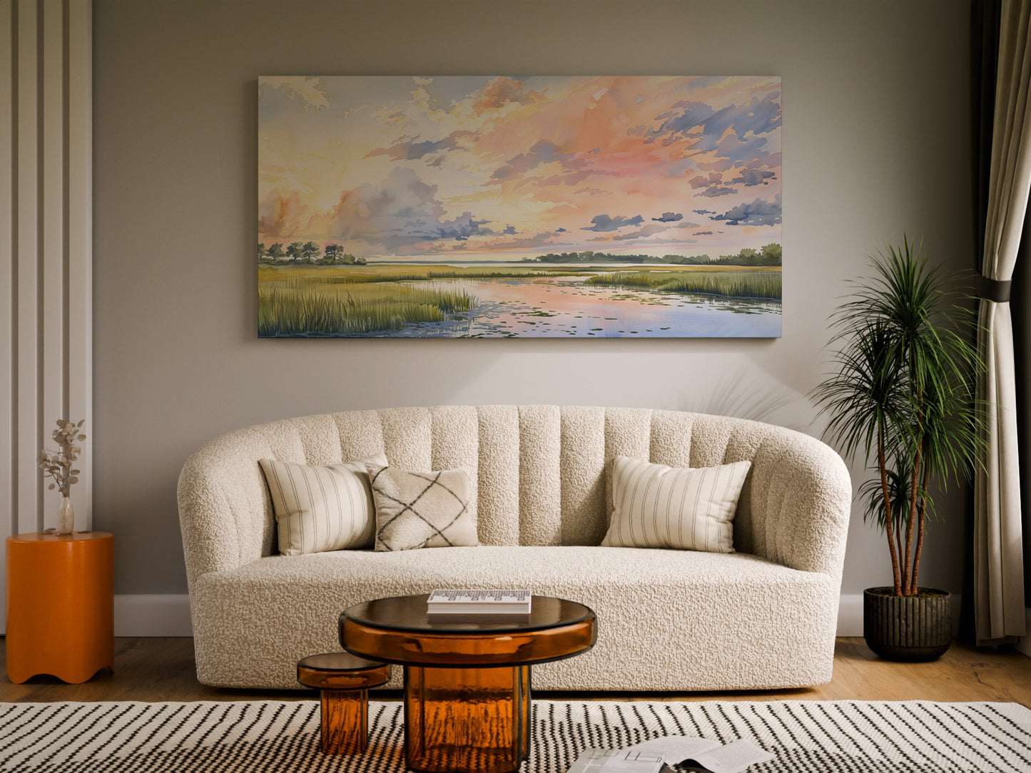 Marsh Sunset Landscape Canvas | Coastal Wall Art | Pastel Sky Nature Print