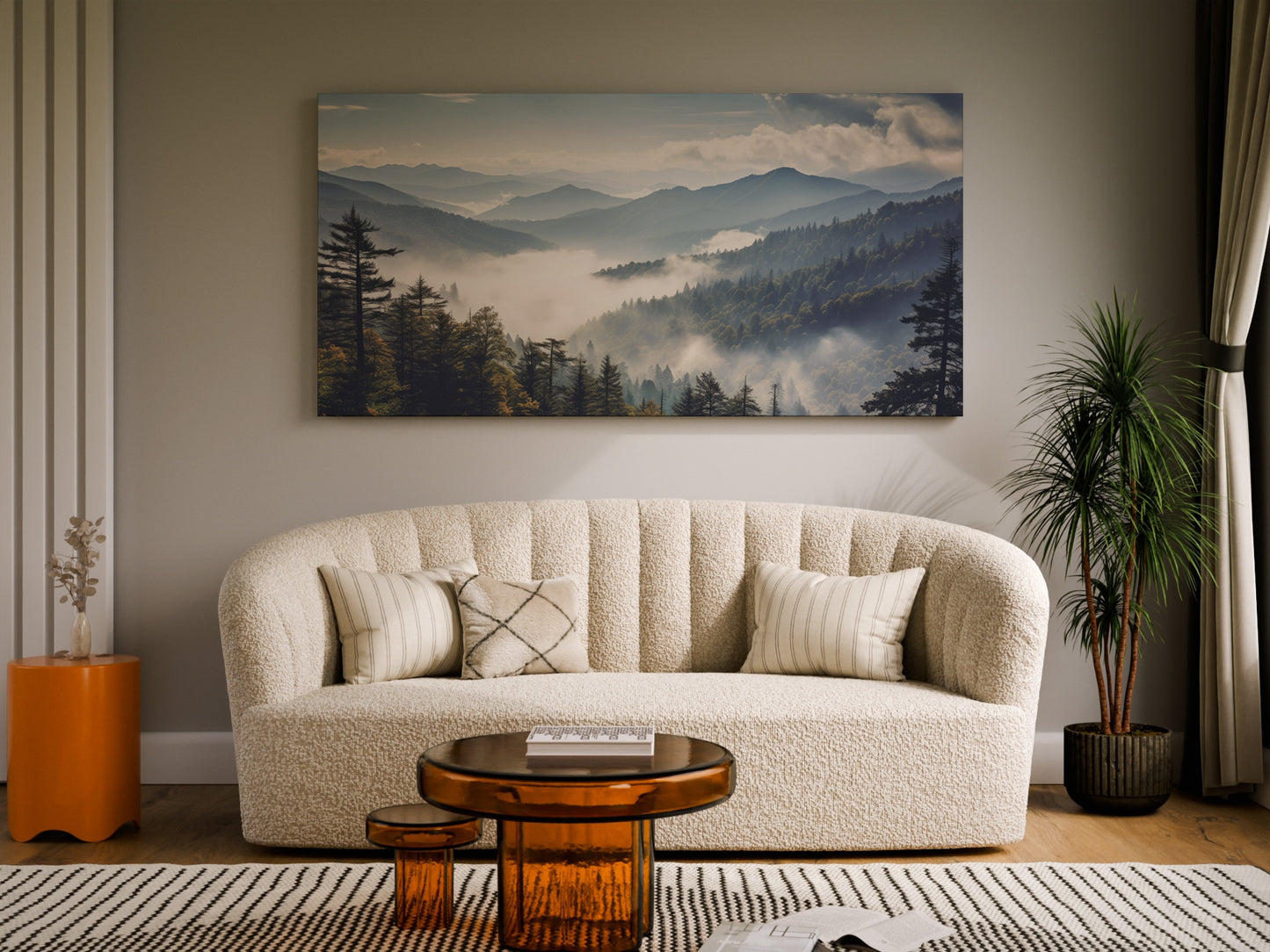 Misty Mountain Valley Wrapped Canvas — Serene Forest Landscape Wall Art | Calm Nature Décor