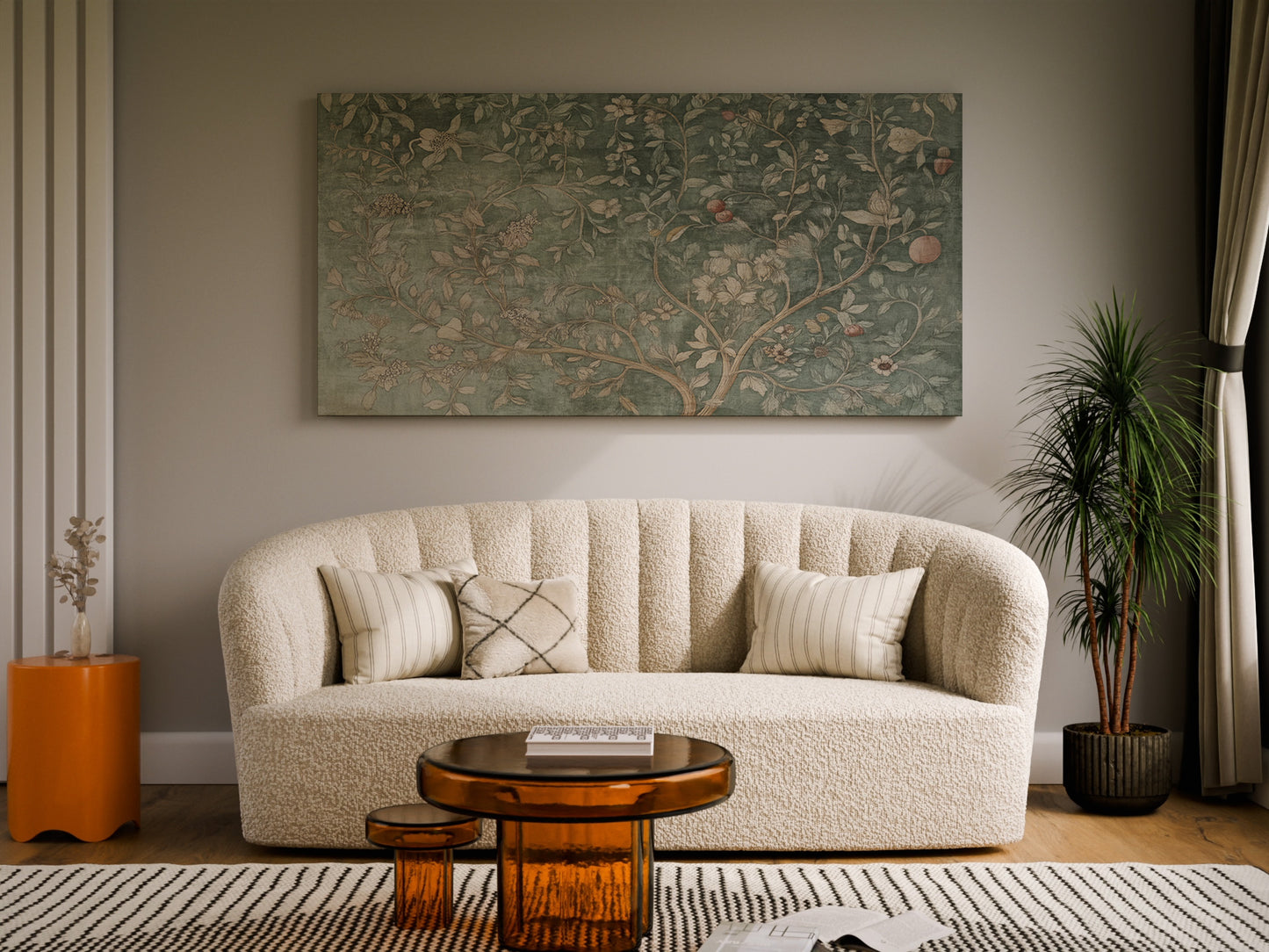 Botanical Tree of Life Wall Art – Vintage Green Floral Canvas