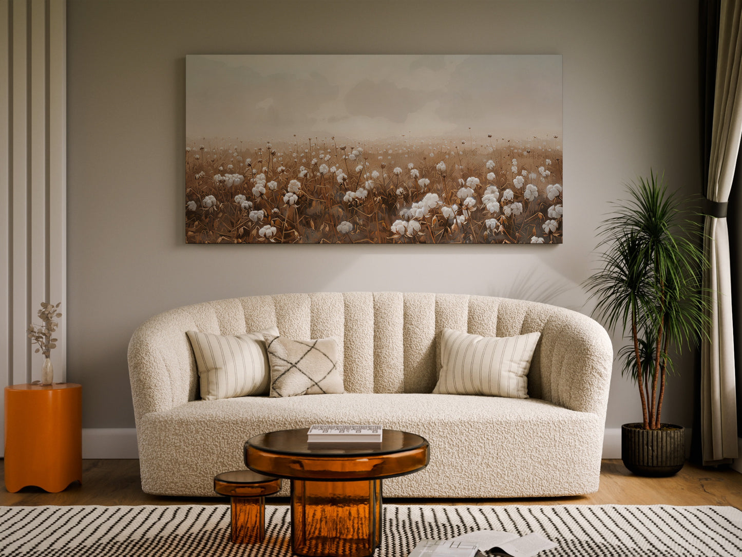 Cotton Field & Wildflower Wrapped Canvas - Nature Landscape Wall Art Décor