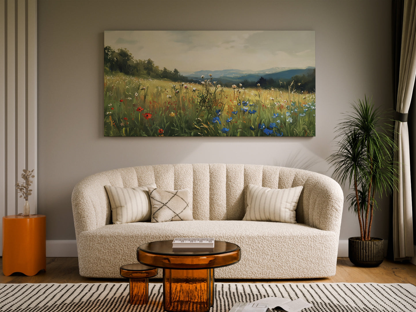 Wildflower Valley Stretched Canvas — Oversized Landscape Wall Art | Ready-to-Hang Nature Décor