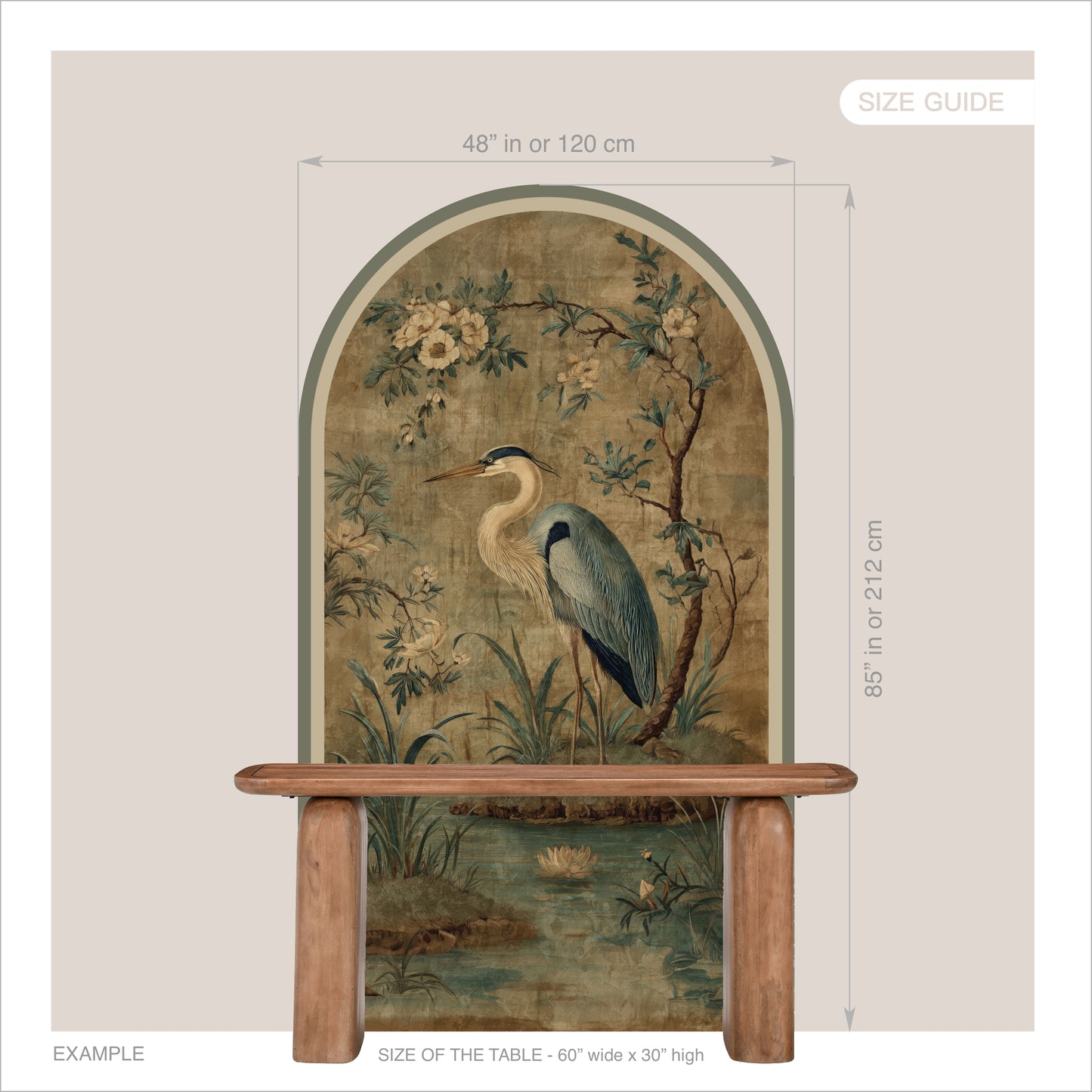 Blue Heron Peel & Stick Arch Wallpaper – Vintage Botanical Removable Wall Mural