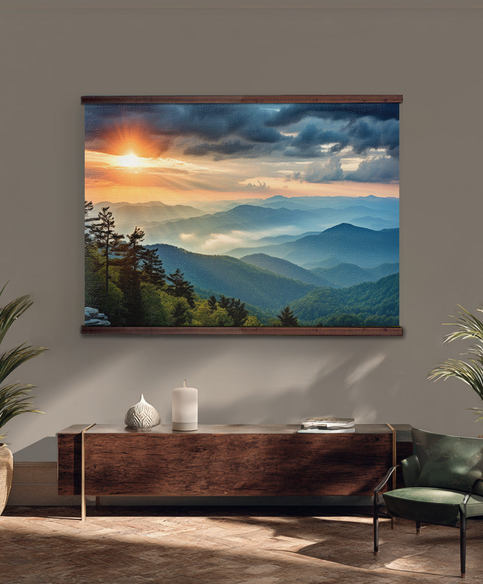 Blue Ridge Mountains Sunset Wall Hanging — Scenic Landscape Tapestry Art | Extra Large, Ready to Hang