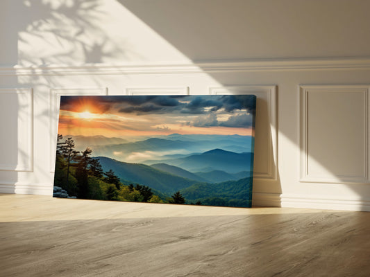 Blue Ridge Mountains Canvas Wall Art – Large Mountain Landscape Stretched Canvas