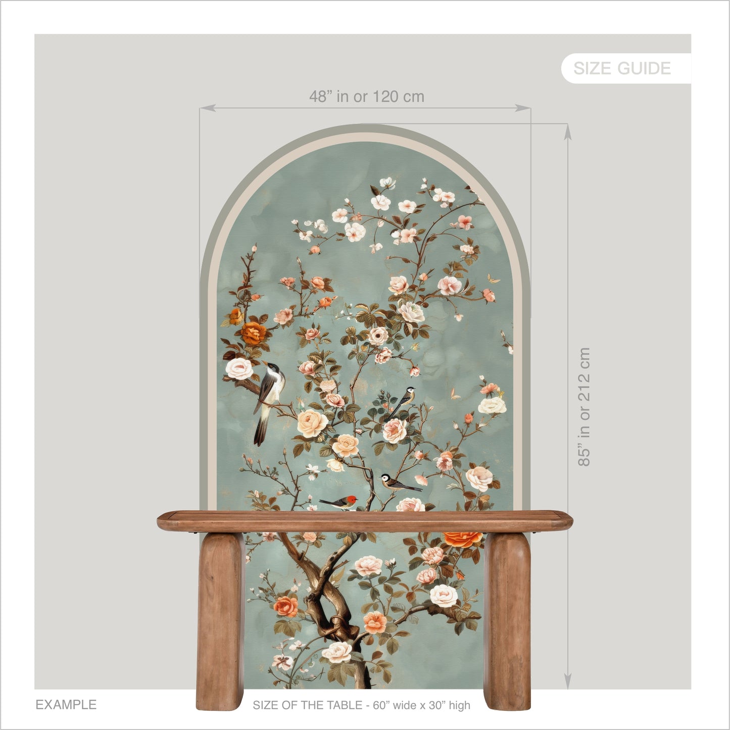Vintage Floral Bird Peel and Stick Wall Mural – Removable Botanical Wallpaper Arch