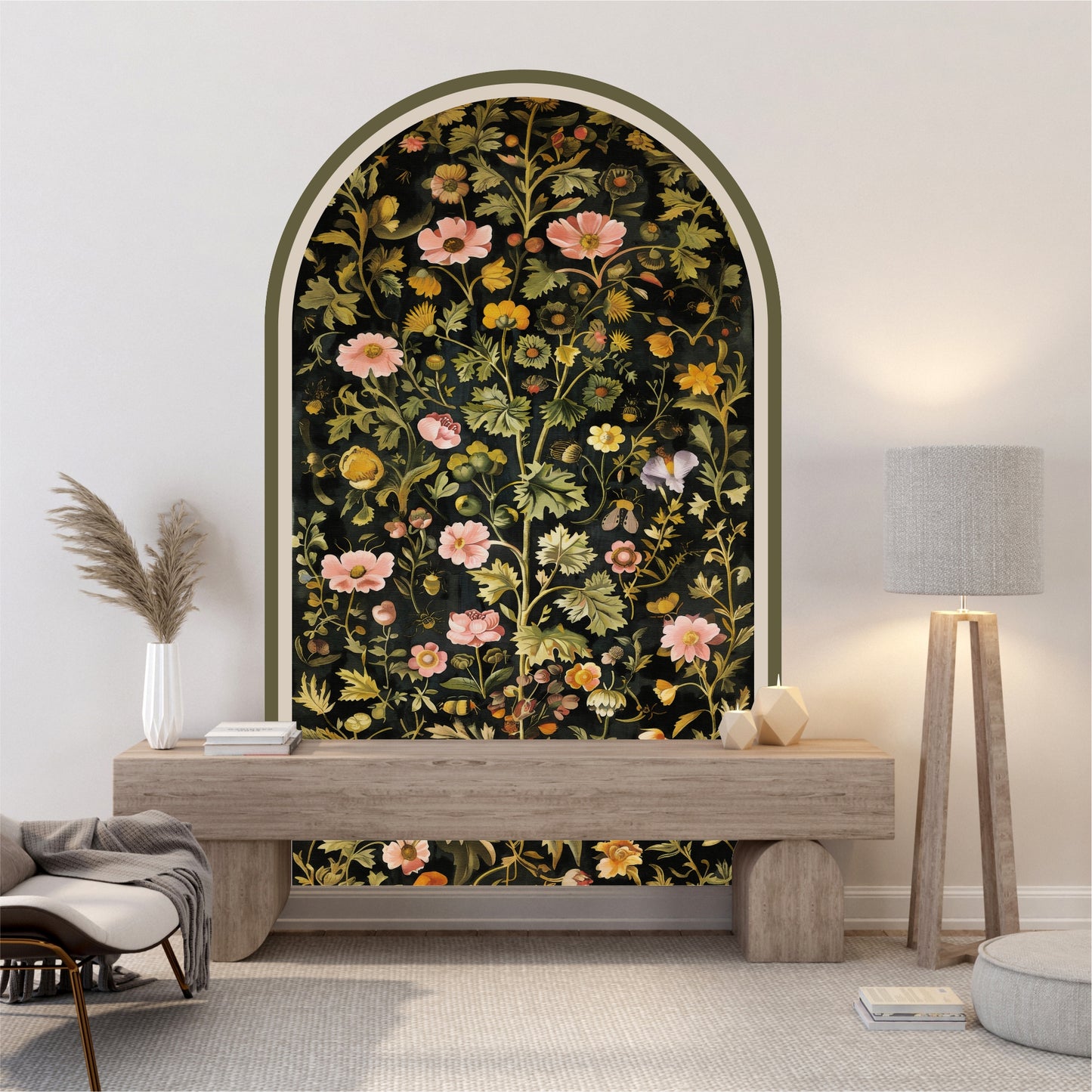 Arched Botanical Peel and Stick Mural – Vintage Floral Wall Art