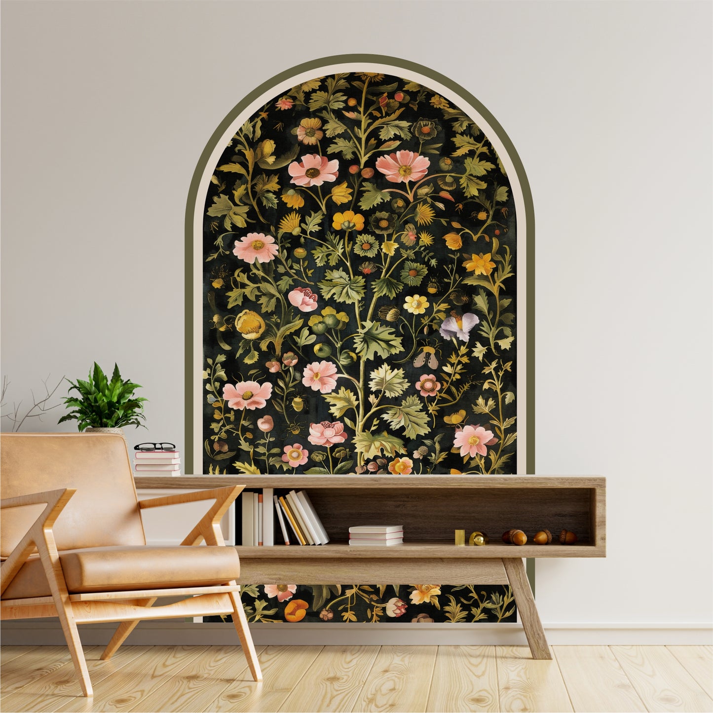 Arched Botanical Peel and Stick Mural – Vintage Floral Wall Art
