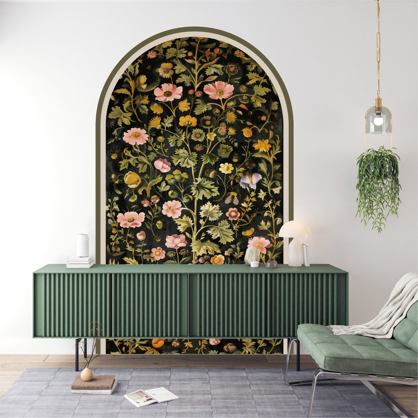 Arched Botanical Peel and Stick Mural – Vintage Floral Wall Art