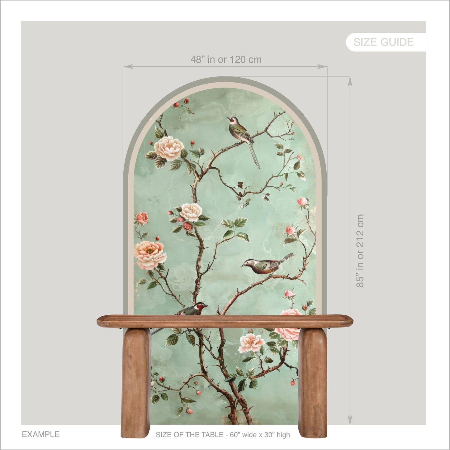 Chinoiserie Floral Bird Peel & Stick Arch Wallpaper – Removable Botanical Wall Mural