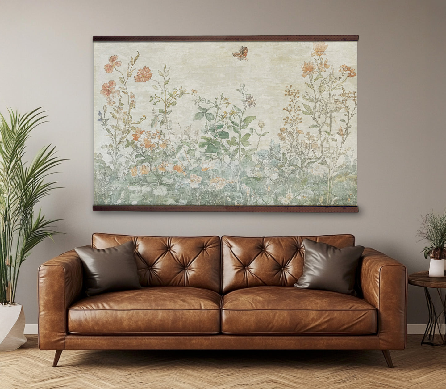 Wildflower Garden Tapestry Wall Art – Soft Botanical Design with Wooden Hangers | Art Muse
