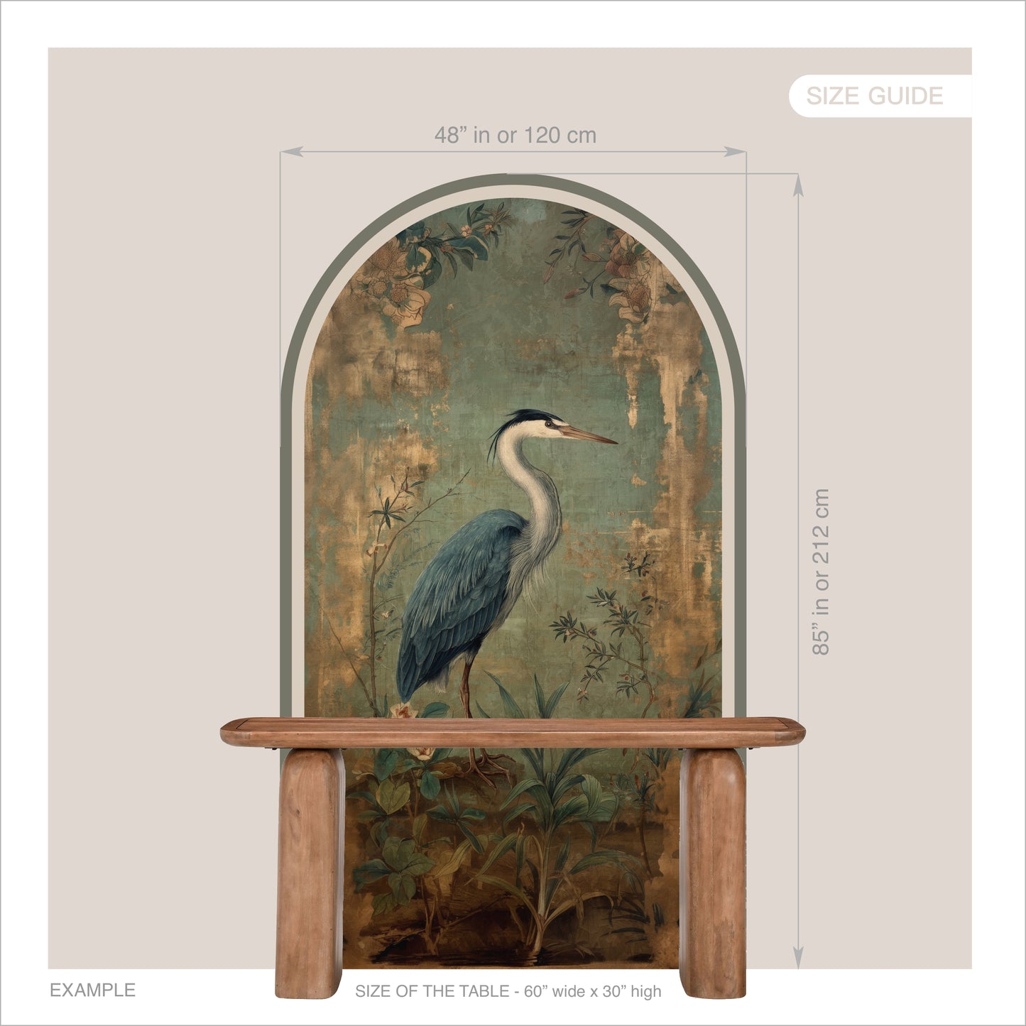 Vintage Heron Peel & Stick Arch Wallpaper – Removable Botanical Wall Mural