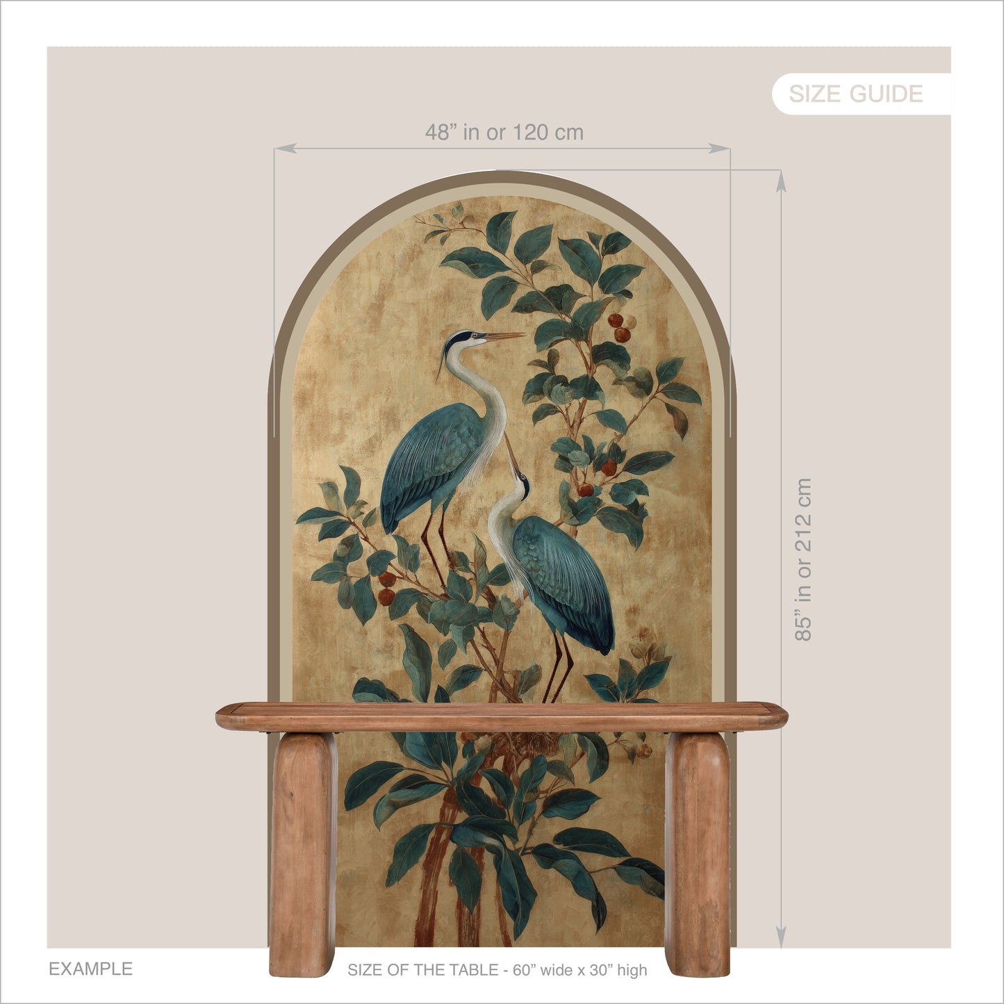 Blue Herons Peel & Stick Arch Wallpaper – Vintage Botanical Removable Wall Mural