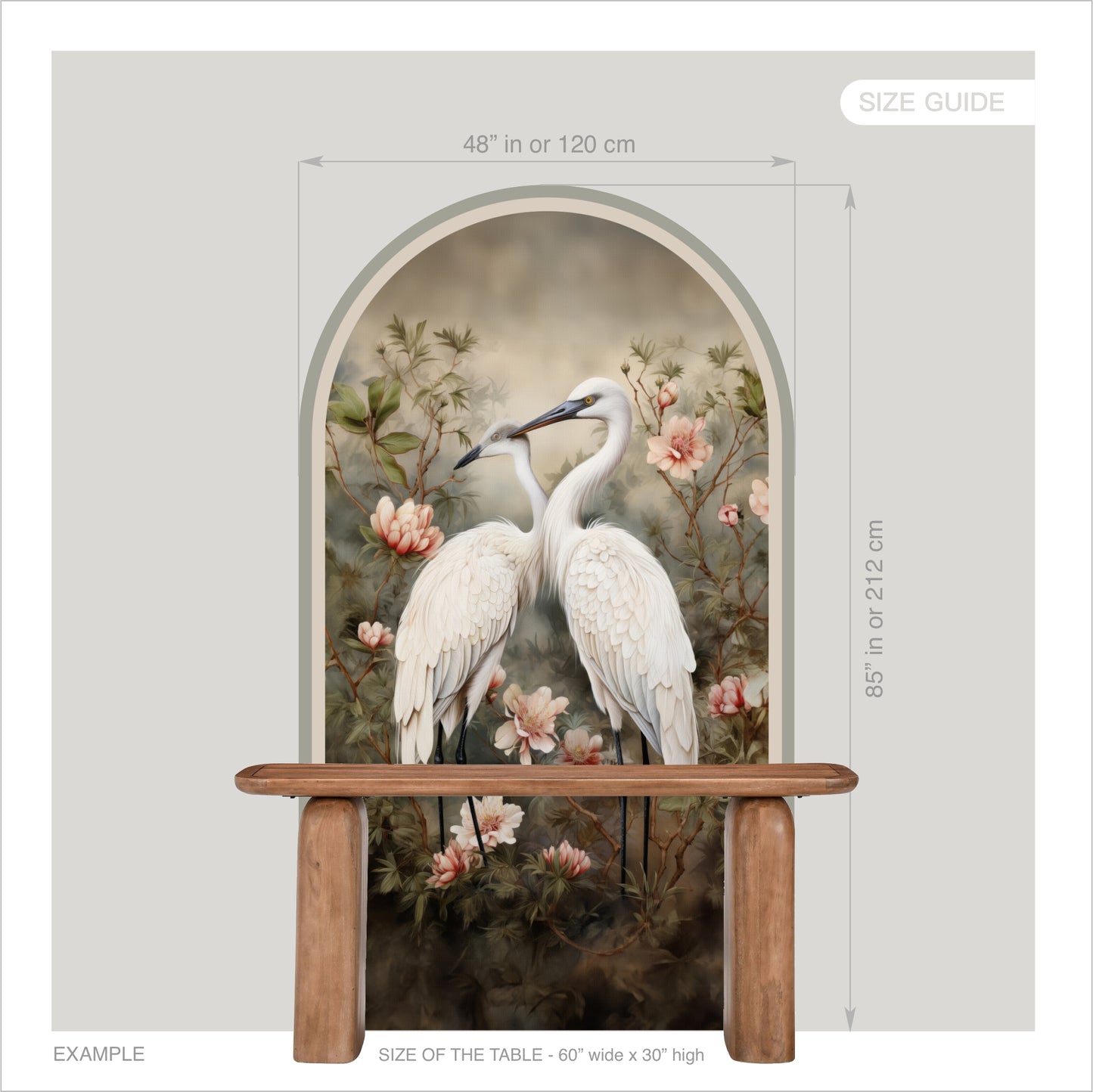 Elegant White Herons Peel & Stick Arch Wallpaper – Removable Botanical Wall Mural