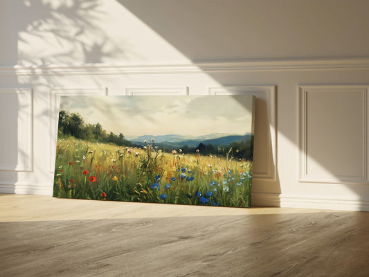Wildflower Valley Stretched Canvas — Oversized Landscape Wall Art | Ready-to-Hang Nature Décor