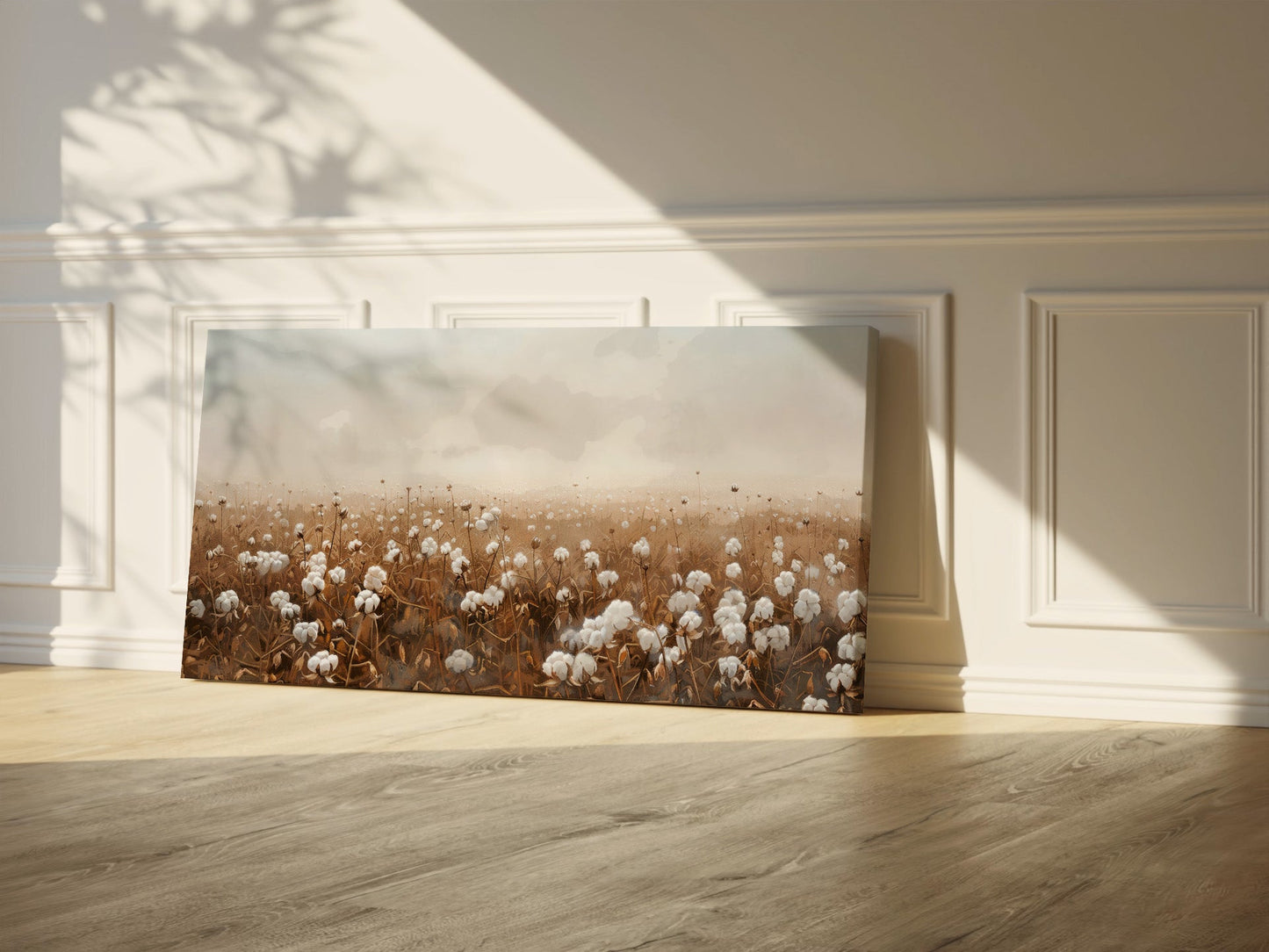 Cotton Field & Wildflower Wrapped Canvas - Nature Landscape Wall Art Décor