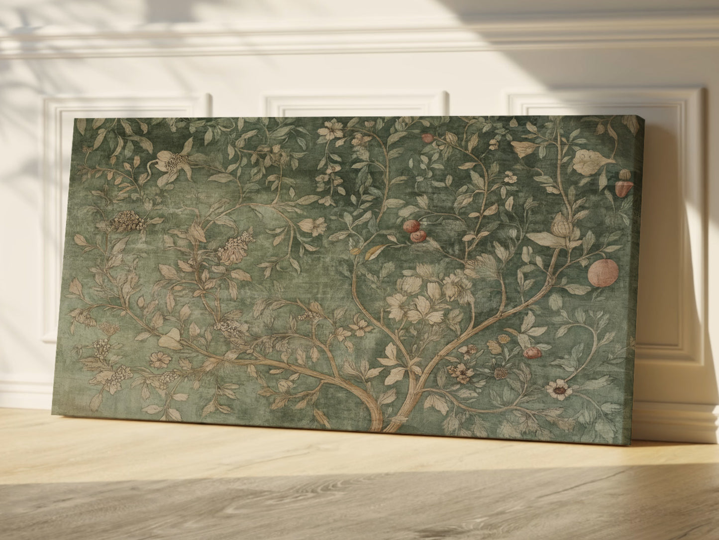 Botanical Tree of Life Wall Art – Vintage Green Floral Canvas