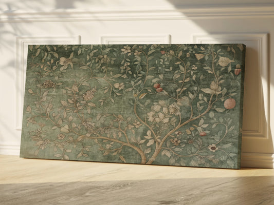 Botanical Tree of Life Wall Art – Vintage Green Floral Canvas