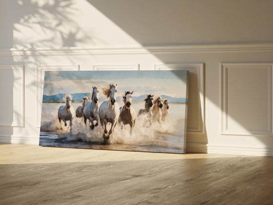 Running Horses Wrapped Canvas — Wild Freedom Wall Art | Majestic Nature Landscape Décor