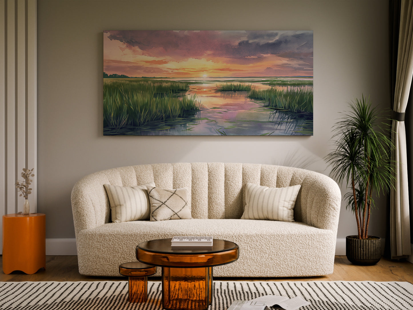 Marsh Sunset Wrapped Canvas — Pastel Landscape Wall Art | Serene Coastal Nature Décor