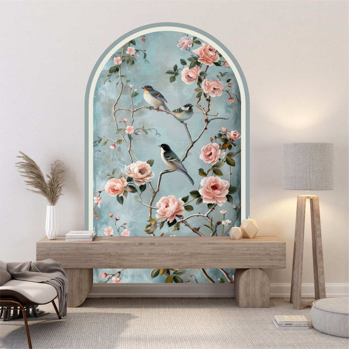 Vintage Floral Bird Peel & Stick Wall Mural – Removable Botanical Wallpaper