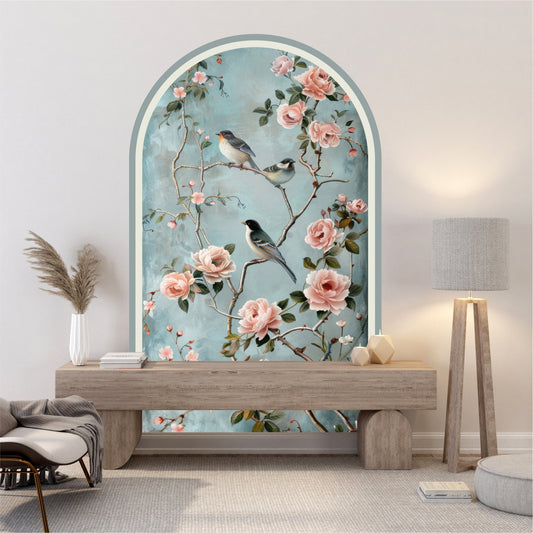 Vintage Floral Bird Peel & Stick Wall Mural – Removable Botanical Wallpaper