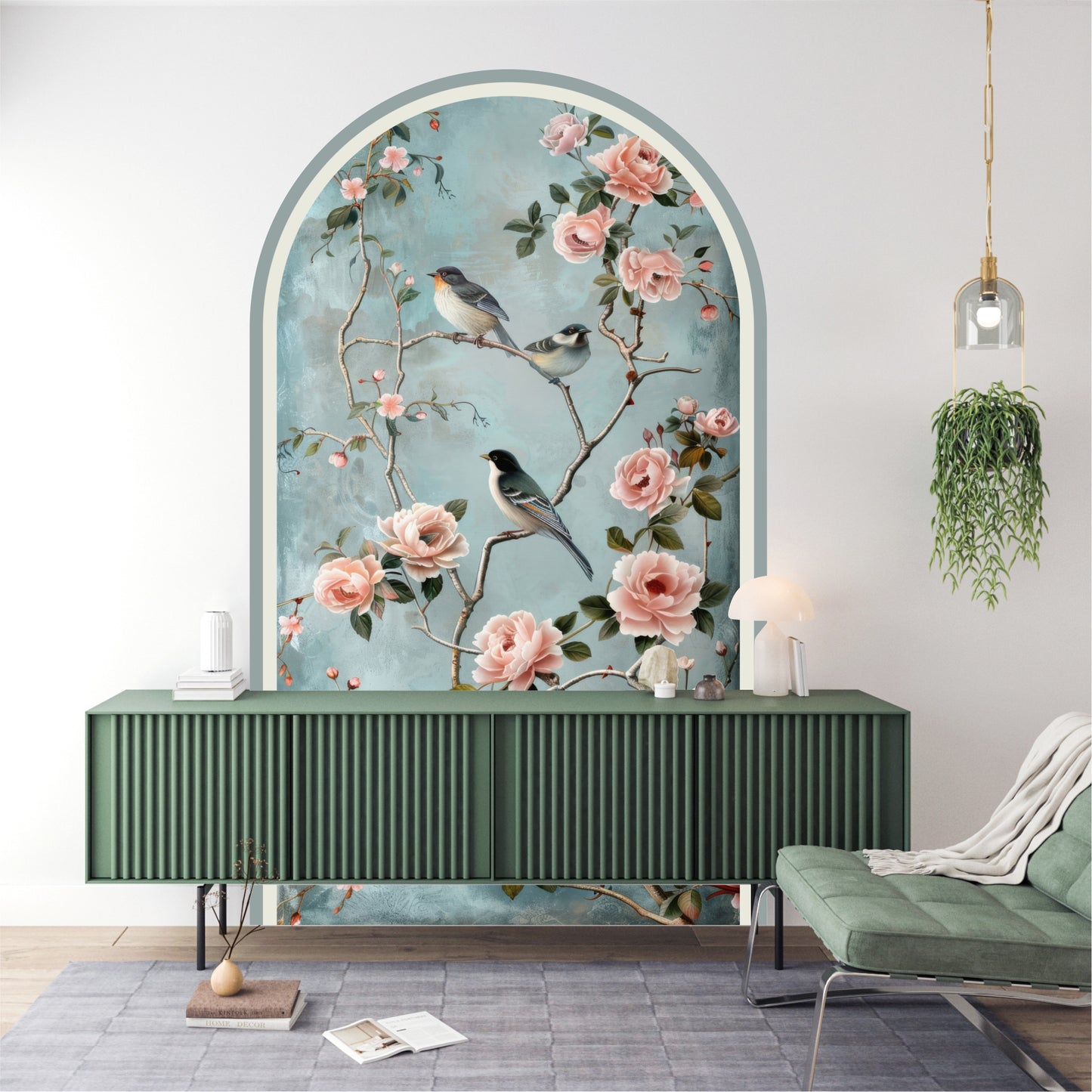 Vintage Floral Bird Peel & Stick Wall Mural – Removable Botanical Wallpaper