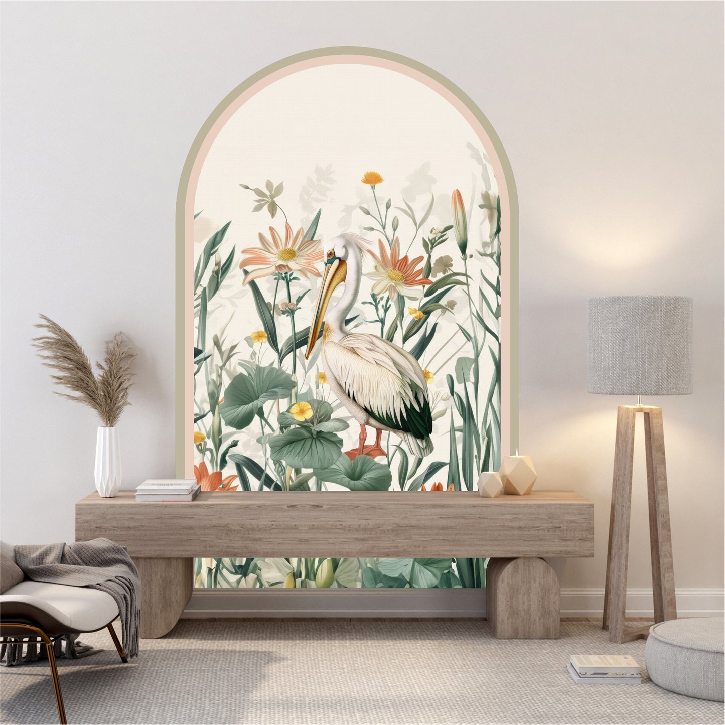 Pelican Botanical Peel & Stick Wallpaper – Removable Mural, Botanical Floral Wall Decal, Nursery & Bedroom Accent Wall