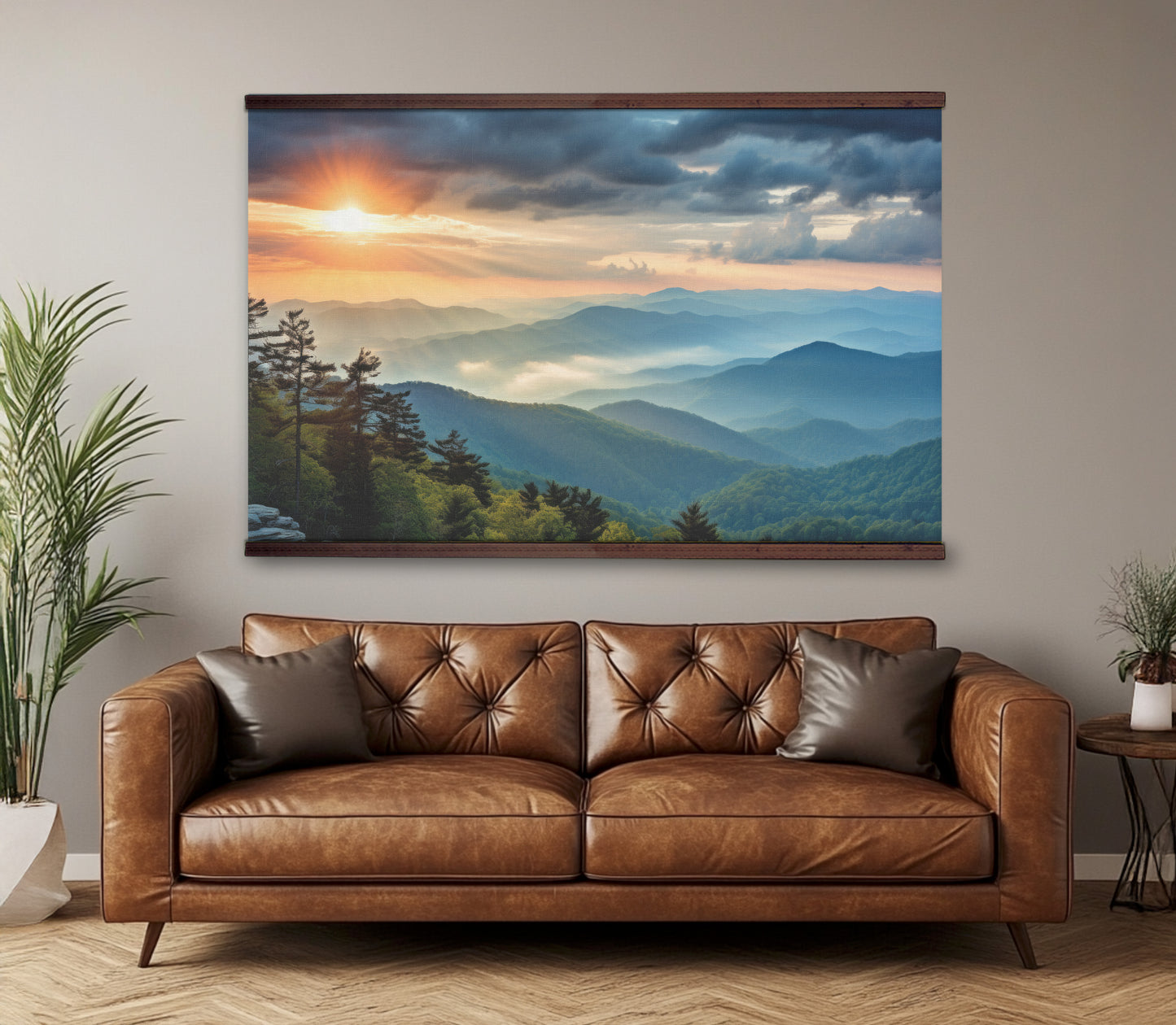 Blue Ridge Mountains Sunset Wall Hanging — Scenic Landscape Tapestry Art | Extra Large, Ready to Hang