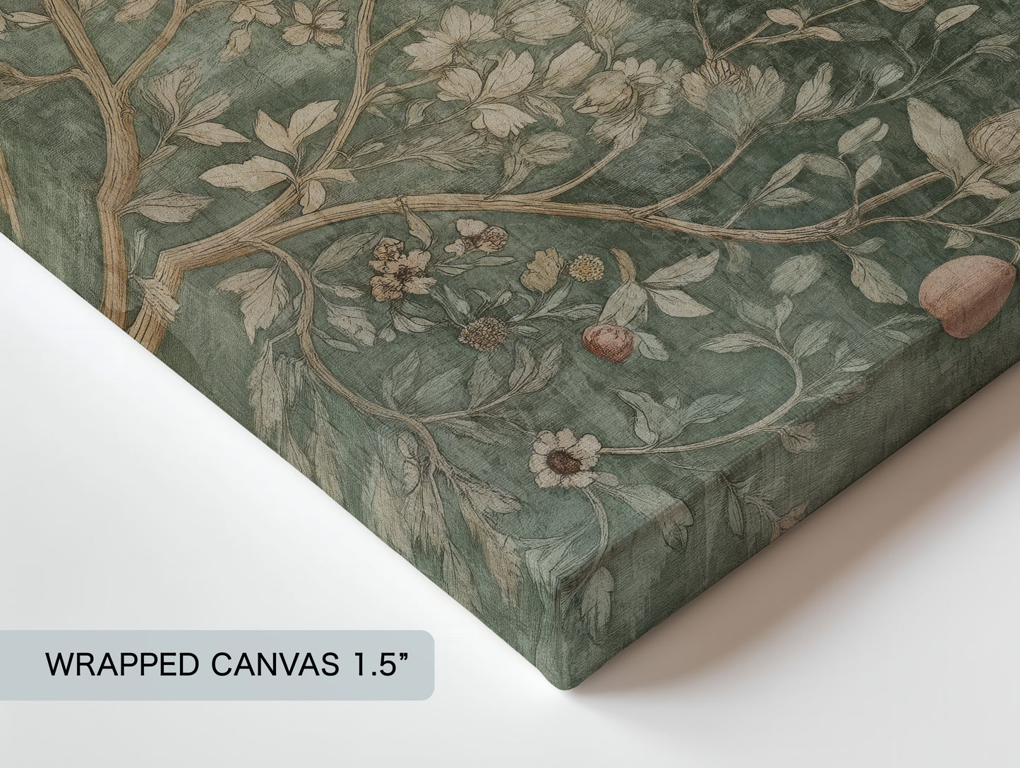 Botanical Tree of Life Wall Art – Vintage Green Floral Canvas