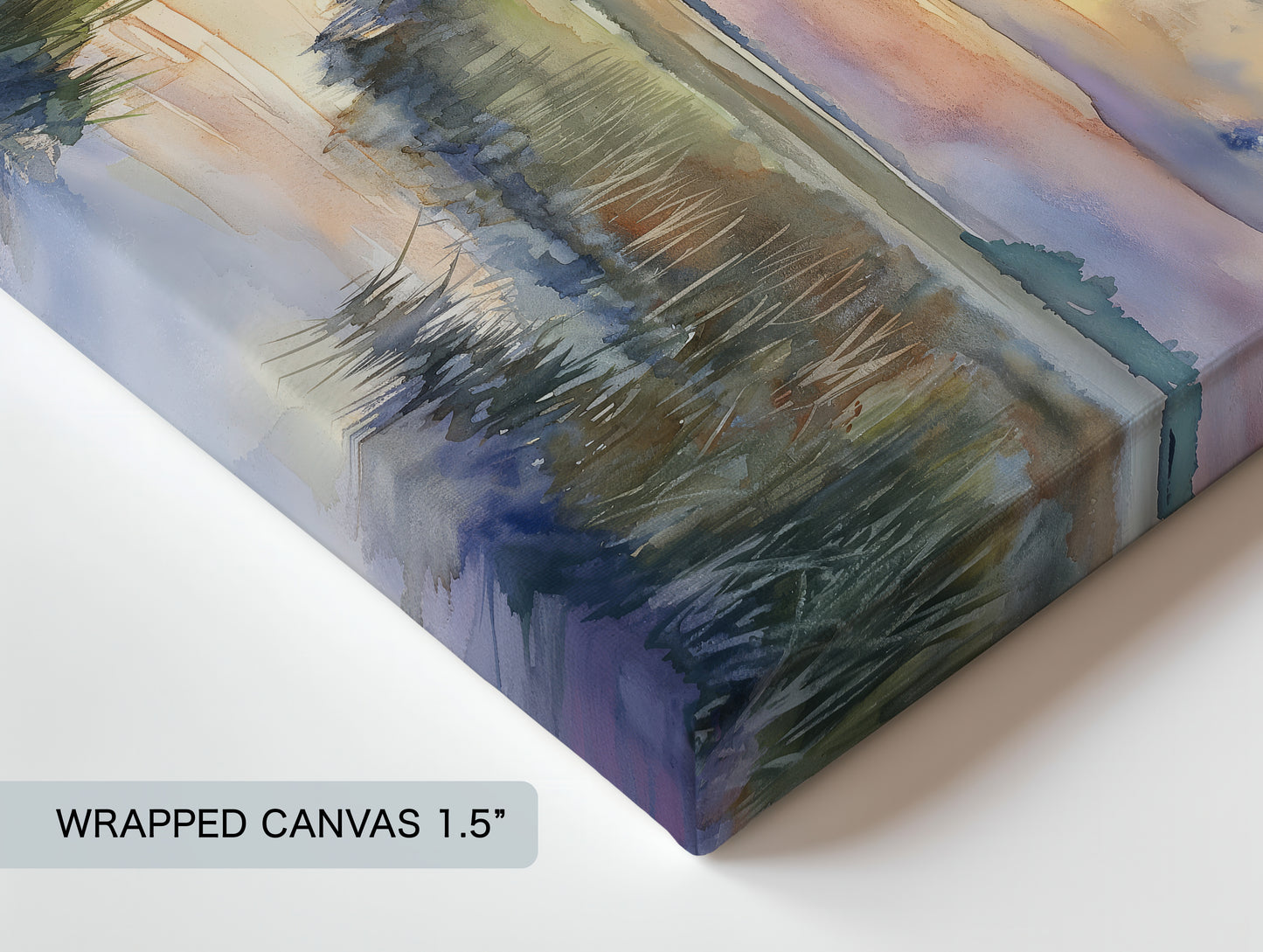 Watercolor Marsh Sunset Wrapped Canvas — Soft Coastal Landscape Wall Art | Serene Nature Décor
