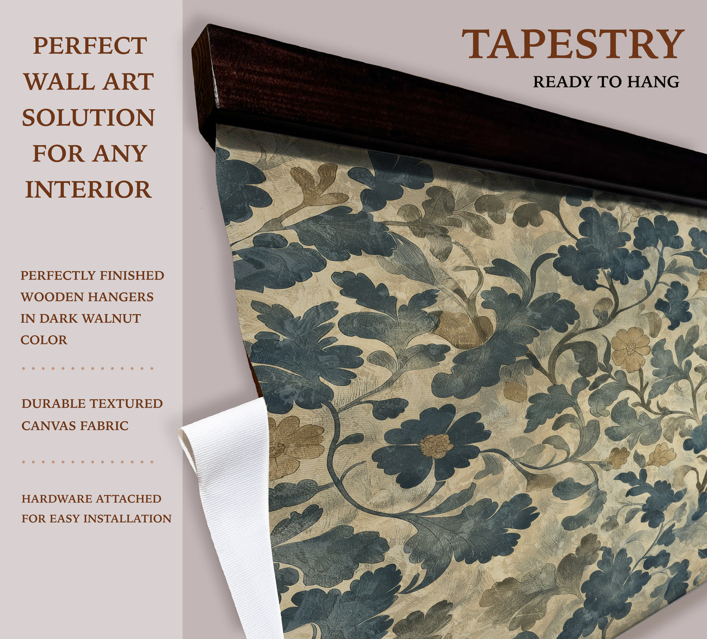 William Morris Floral Wall Art – Vintage Blue & Beige Tapestry | Art Muse