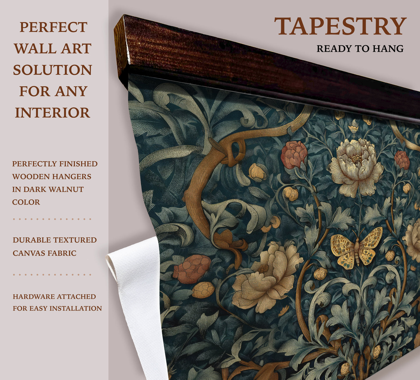 Vintage Botanical Tapestry with Butterfly – William Morris Style | Art Muse