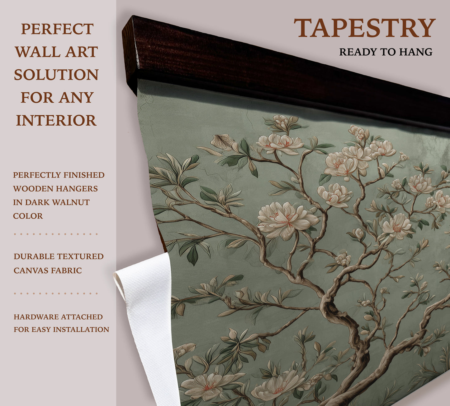 Chinoiserie Magnolia Wall Art – Vintage Botanical Tapestry | Art Muse