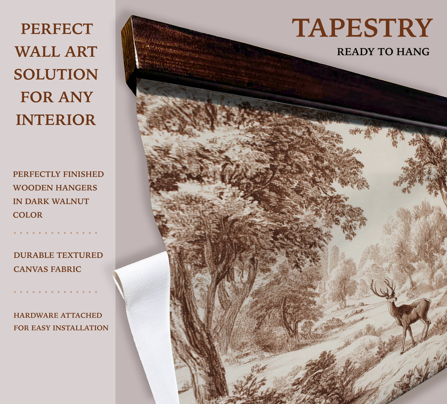 Vintage Deer in Forest Wall Art – Sepia Landscape Tapestry | Art Muse