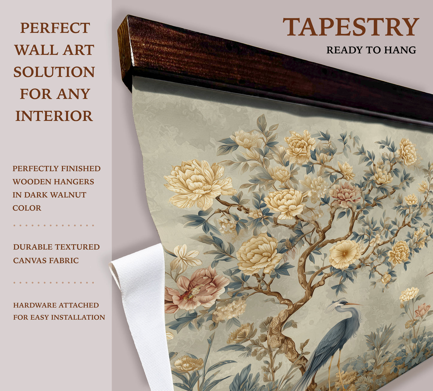 Chinoiserie Garden Wall Art – Herons and Peonies Tapestry | Art Muse